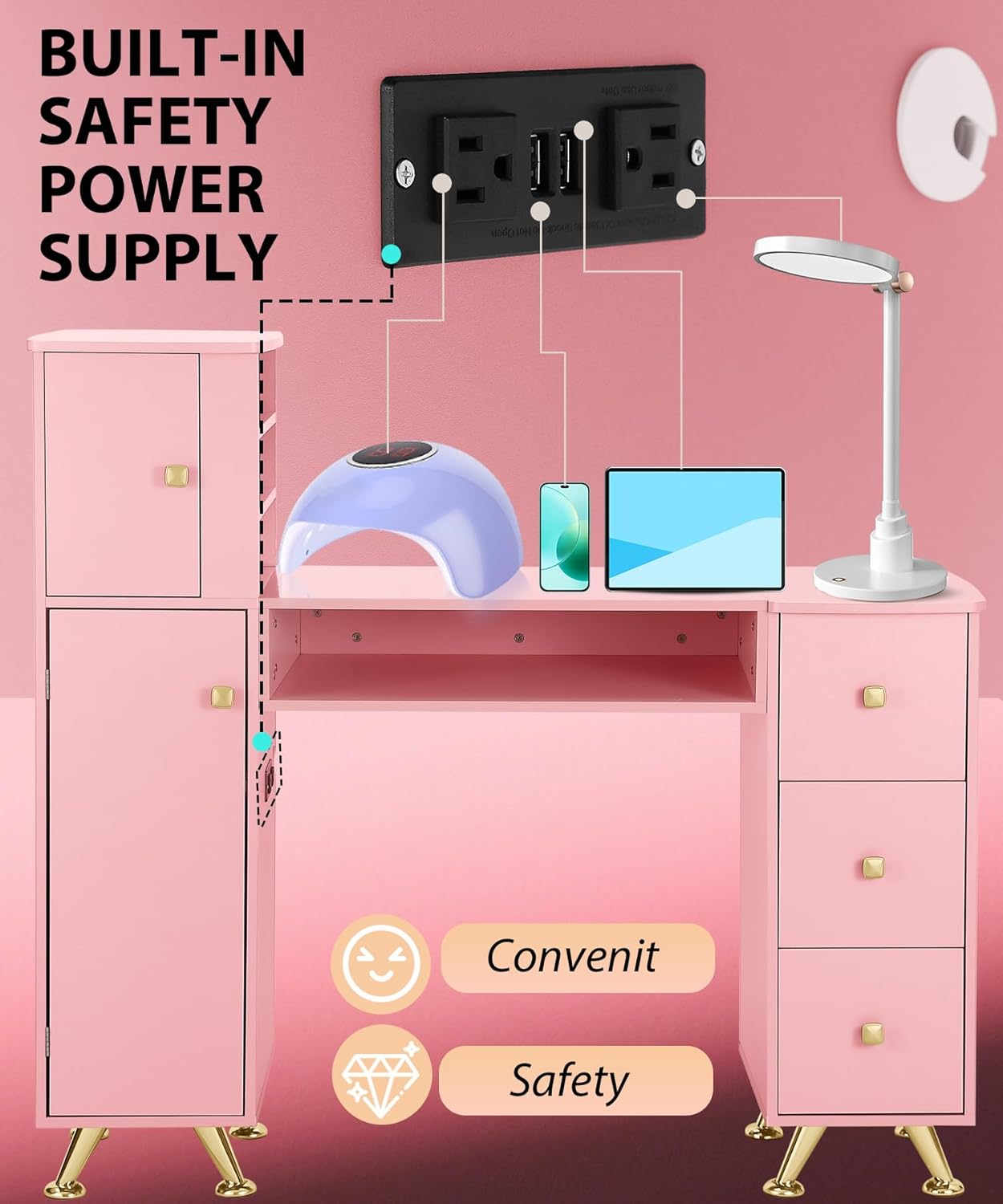 Różowy stolik do paznokci dla  – Beauty Makeup Table recenzja i cena